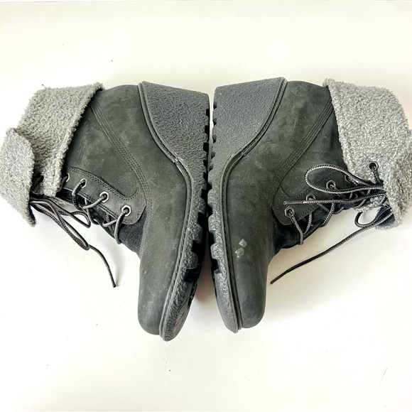TIMBERLAND Earthkeepers Amston Sherpa Roll Top Black Wedge Boots—SZ. 8 - Picture 11 of 13
